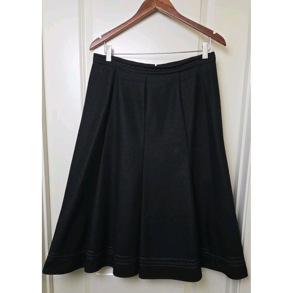 Vtg Alpen Loden Impragniert Wool Scandi A-Line Embellished Skirt Size 44 Black